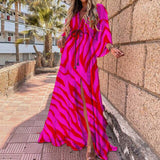 Fongt Spring New Holiday Wind V-Neck Printed Printed Long Dress