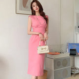 Office Lady Casual Wear Dress Women Solid Formal Slim Dress Female Bodycon Slevessless
