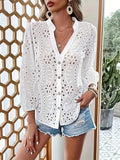 Fongt Women's Top Button White Autumn Dress Lady Shirt Fashion Temperament