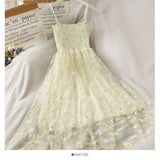 Fongt Yarn Girl Small French 2025 Folding Dress Slings Super Fairy Waist Thin Dress New Retro Daisies Summer