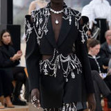 Fongt Catwalk Jacket In The Autumn Of 2025 New Fashion High-End Studded Coat With Bare Back And Bare Waist Suit Woman