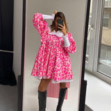New Dress Fashion Long Sleeve High Waist Printing Y2K A-Line Dress Doll Collar Bubble Dress Party Club Dress Elegant Ladies-Outfit
