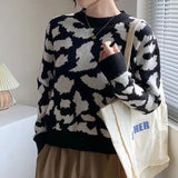 New 2021 Women Autumn Winter Sweaters Knitted Elegant Leopard Warm Fashionable Oversized Vintage Lady Tops