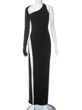 Mesh Patchwork Dress One Shoulder Long Sleeve With Glove Irregular Backless Midnight Clubwear Bodycon Vestidos-Outfit