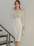 Fongt Stitching Lace Sexy Dress 2025 New Korean Style Temperament Medium-Long Bag-Buffet Dress