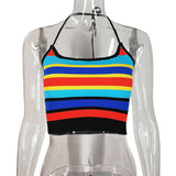 Fongt Women's New Sexy Hottie Slings Inside Wearing Multi-Color Striped Short-Enavel Vest
