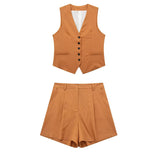 Fongt Women's 2025 Spring New Fashioned Colored Flax-Blend Vest + Shorts Set