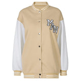 Bomber Woman Varsity Jacket Single-breasted Stand Lettering Embroidery Khaki American Baseball Jacket Bombers Met