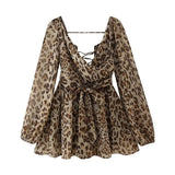 Fongt Summer Out-The-Shoulder Lantern Long-Sleeved V-Neck Dress Sexy Showy Multi-Colored Skirt Woman