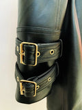 QUALITY Newest 2023 Fall Winter Designer Trench Women's Double Breasted Lion Buttons Synthetic Leather Long Trench
