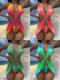 2024 New Striped Gradient Love Mesh Dress Three-Piece Swimsuit Swimsuit