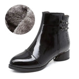 Women Boots 2021 New Woman Short Boots Soft Patent Genuine Leather Autumn/Winter Shoes Square Heels Female