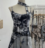 Fongt Girls Newspaper Tie-Dye Printing Net Waste Vest Irregular Rope Ribbon 1197