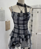 Fongt Lattice Splicing Lace Ribbon Ribbon Swing Tie Sling Sling Vest Irregular Lotus Leaf Side Hottie Top 8078