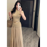 Fongt High-Waisted Folding Skirt Dress Girl 2025 Spring Lanky Wind Hanging Feeling Big Skirt A Word Long Skirt