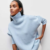 Women Solid Color Sweater Autumn Winter Casual Turtleneck Collar Knitted Pullovers 2023 Female Loose Thick Warm Basic