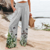 Fongt Women's Four-Sided Bullet-Print Trousers High-Waisted Straight-In-Bag Casual Broad-Legged Trousers