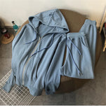 Fongt Female Spring And Autumn Thin 2023 New Zipper Hoodie Two-Piece Loose Sports Casual Set Leg