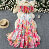 Fongt Shoulder Lotus Leaf Side Waist Dress Female Design Feel In The Pendant Pendant Print Chiffon Dress