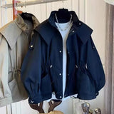 Autumn Oversized Casual Khaki Windbreaker Women Long Sleeve Drawstring Zipper
