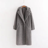 Notched Collar Hairy Shaggy Faux Fur Long Teddy Coat Ivory Woman Shearling Fluffy X-Long Jackets Keep Warm