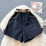 Fongt And Waist Cowboy Broad-Legged Shorts Women Retro Niche High-Rise Thin Casual Hot Trousers