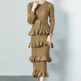 Fongt Folded Dress Woman 2025 New Design Feel Fat Mm Fashion Temperament Reduction Cake Skirt