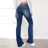 Fongt Women's Micro-Tipped Jeans 2025 Summer New Retro Water Wash Elastic Trousers Jeans