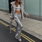 Windproof Women's Pants 2023 Summer and Autumn Silver Elastic Waist Loose Straight Slimming Y2K Wide Leg Pants-Outfit
