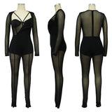 Mesh Patchwork Sheer Night Club Bodycon Jumpsuit for Women See Through One Piece Rompers Clubwear Party Birthday Outfits-Outfit