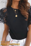 Women Butterfly Short Sleeve Tshirts Summer Lace Cotton T-shirt Tops Casual O Neck Tee Tops Slim Mesh Chiffon White Lady