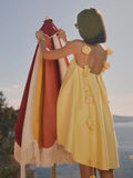 Fongt And Summer 2025 New Sexy Yellow Bare Back Three-Dimensional Flower Sling Skirt