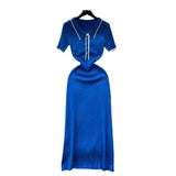 Fongt Feel Dress Women 2025 New Design Color Short-Sleeved Polo Collar Knitted Ass Skirt