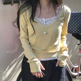 Solid Color Fake Two Piece Long Sleeve Tee-Outfit