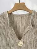 Fongt Mocha Lazy Wind French V Neck Slit Sweater Women's New Autumn Design Sense Top Button Sweater-Outfit