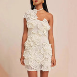 Fongt Hanging Neck Three-Dimensional Holiday Wind Flower Dress 2025 Summer New