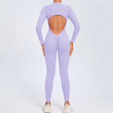 Fongt Zipper Long Sleeve Nude Yoga Jumpsuit Women Wear Fitness Sports Pants Tights-Outfit