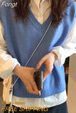 Knitted Solid Color Sleeveless Vest Sweaters 2023 Autumn and Winter Korean Style Womens Pullovers Womens Knitwear