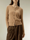 Fongt Elegant Knitted Autumn And Winter Button Sweater Sesame Women's Clothing