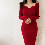 Fongt Lightly Cooked Wind Long Knitted Sweater Dress Women's Autumn And Winter New Temperament Thin Ass Hip Dress