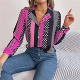 Fongt Shooting 2025 Spring And Summer Commuting Temperament Hit The Color Wave Point Suit Collar Long-Sleeved Shirt Women's Clothing