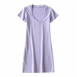 New Large U-Necked Dress Summer Solid Color Leisure Basic Medium-Long Short-Sleeved T-Shirt Skirt-Outfit