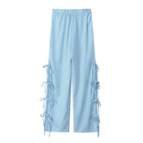 Fongt Bow Tie Side Hollow High-Waisted Casual Trousers 2025 Spring And Summer Women's Broad Leg Trousers
