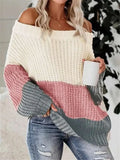 Fongt And Winter New Word Collar Shoulder Splicing Bump Color Loose Knitting Jacket Sweater