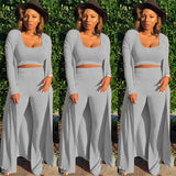 knitted long sleeve cardigan coat loose wide leg pants crop top 3 piece set for female women autumn winter women's