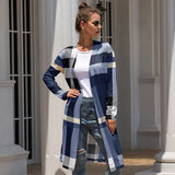 New Autumn Winter Plaid Thin Knitted Long Cardigan Women Long Sleeve Plus Size Vintage Cardigans Female Cardigan Knit