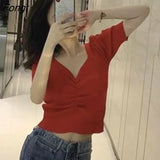 Women 7 Colors Knitted Puff Sleeve Casual Solid Slim Sexy Ladies Tops Students Clothing Female Party Harajuku
