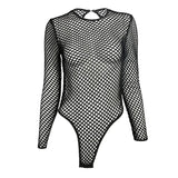 Sexy Hollow Out Fishnet Bodysuits Women Backless Long Sleeve Bodysuit Summer Casual Mesh See Through Beach Wear