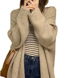 Fongt Long Gentle Lazy Wind Soft Waxy Loose Design Sense Chic Knit Cardigan Sweater Coat Female-Outfit