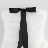 Fongt Spring Women's New Ougen Yarn Sue Bow Trim Corset Dress